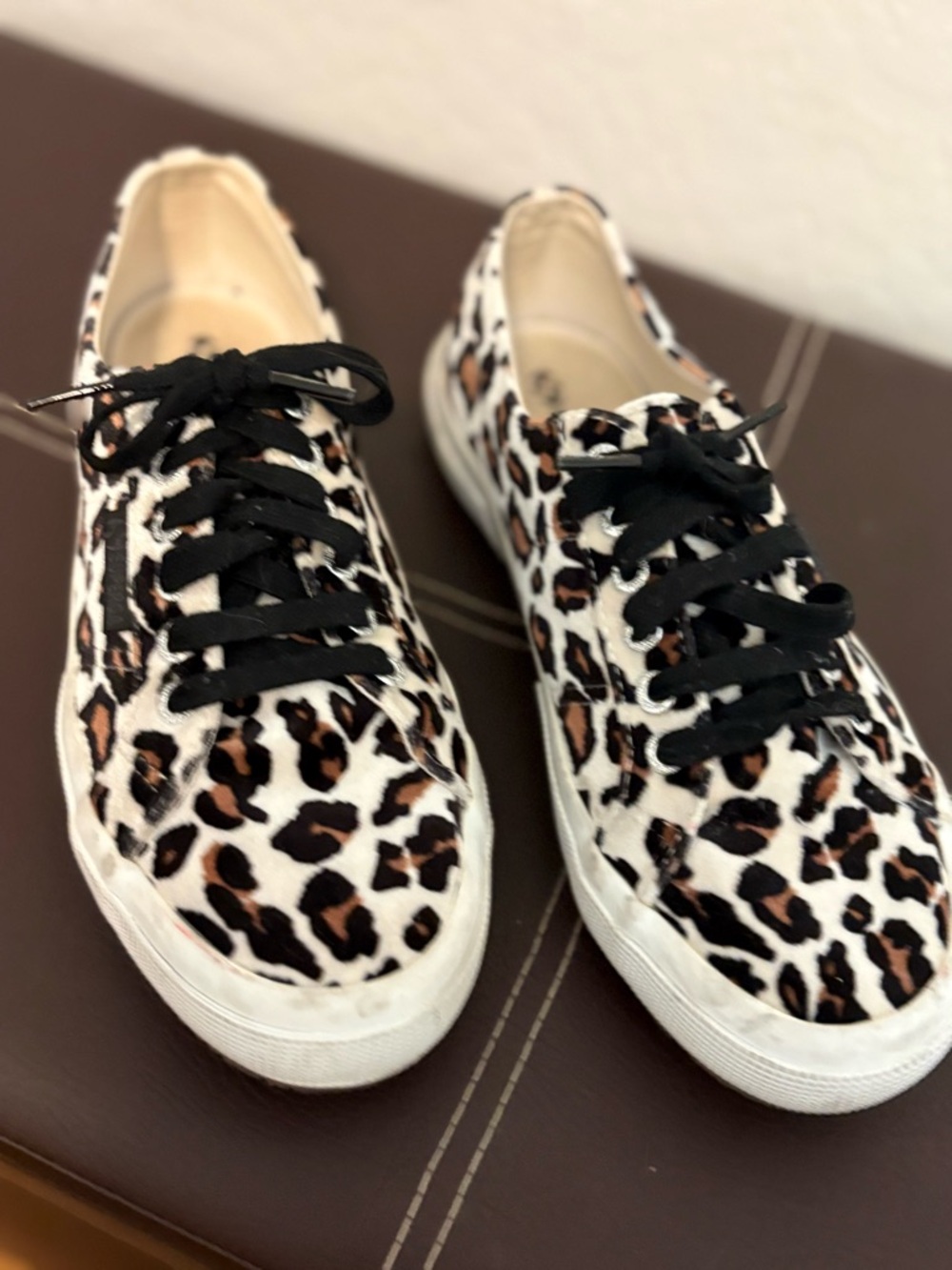 Superga Leopard Print Sneakers in White, Black, and Tan